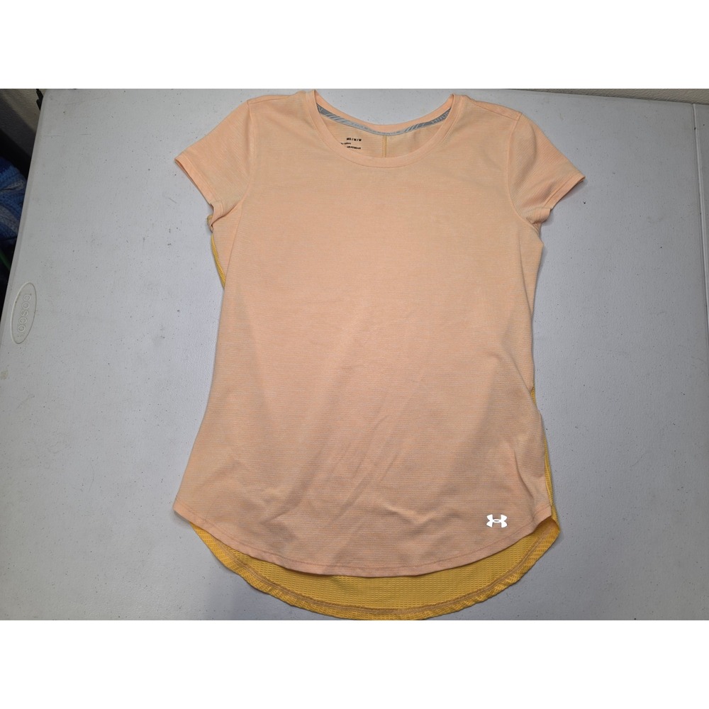 Under Armour Womens Threadborne HeatGear Mesh Back Top Peach Yellow Medium